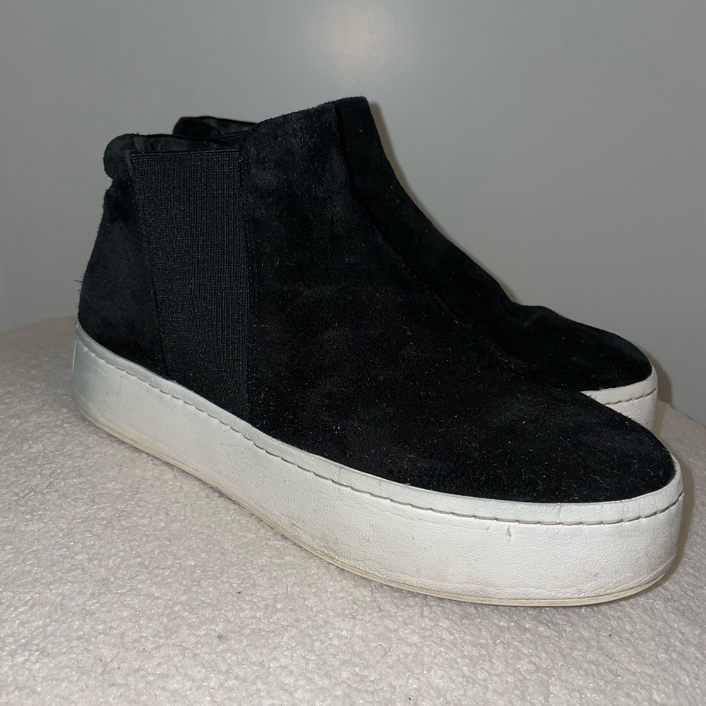 VINCE Wade high top black suede platform slip on sneaker
